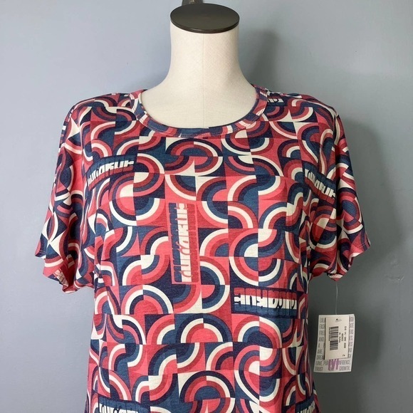 LULAROE Maria Maxi Dress Red White Blue Patriotic Spellout Retro Print Size M - Picture 2 of 16